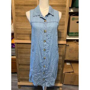 Love Tree Chambray Button Up Dress Denim Sleeveless Boho Western Women Sz Small